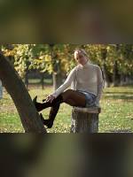 photo from the publication "Olga Prokofiev 's birthday photo shoot", author Санек, Tags: [pantyhose (tights) black, boots below the knee, black boots, photographer Alexander Zhuravlev, jean skirt, pantyhose (tights) with glitter, Olga (Olya) Prokofieva, Staged photography, short skirt (miniskirt), white sweater]