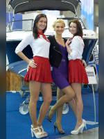 photo from the publication "BOAT SHOW -12. And Anna K.", author Эдуард@fotovzglyad, Tags: [exhibitions, pantyhose (tights) skin color, short dress, shoes black, heels, shoes white, Boats and Yachts (MIBS), events of 2012, purple dress, platform heels, pantyhose (tights) with glitter, red skirt, Olga (Olya) Klinitskaya, short skirt (miniskirt), lifting leg, shoes with an open toe, events, Anna (Anya) Artemenko]